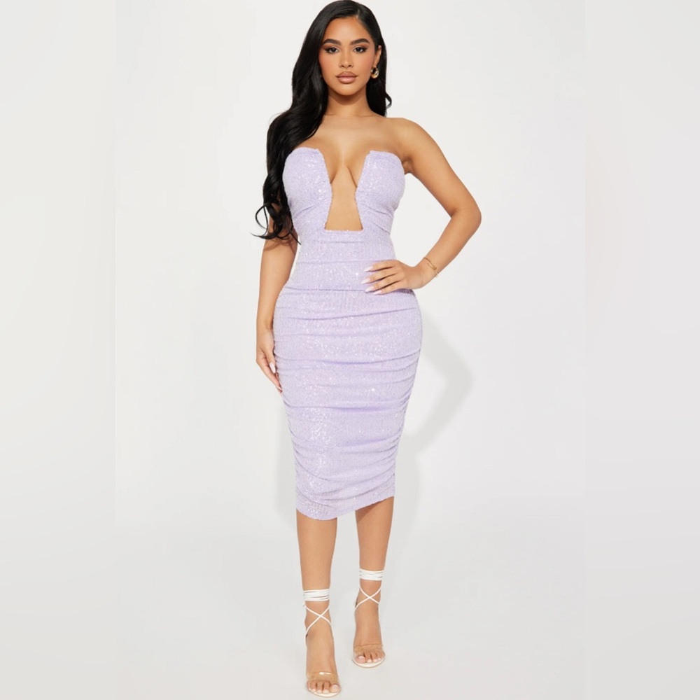 Lavender Strapless Midi Dress